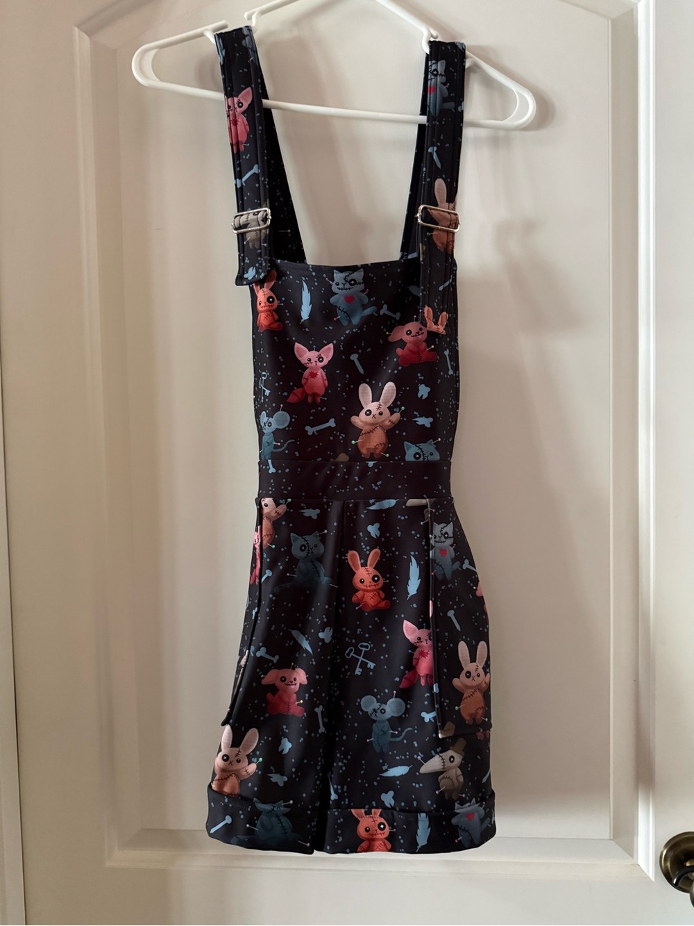 Blackmilk Black Bunny Print Women's Overall Shorts